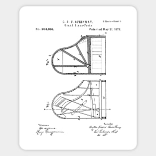 Steinway Grand Piano Patent - Piano Player Art - Black And White Sticker